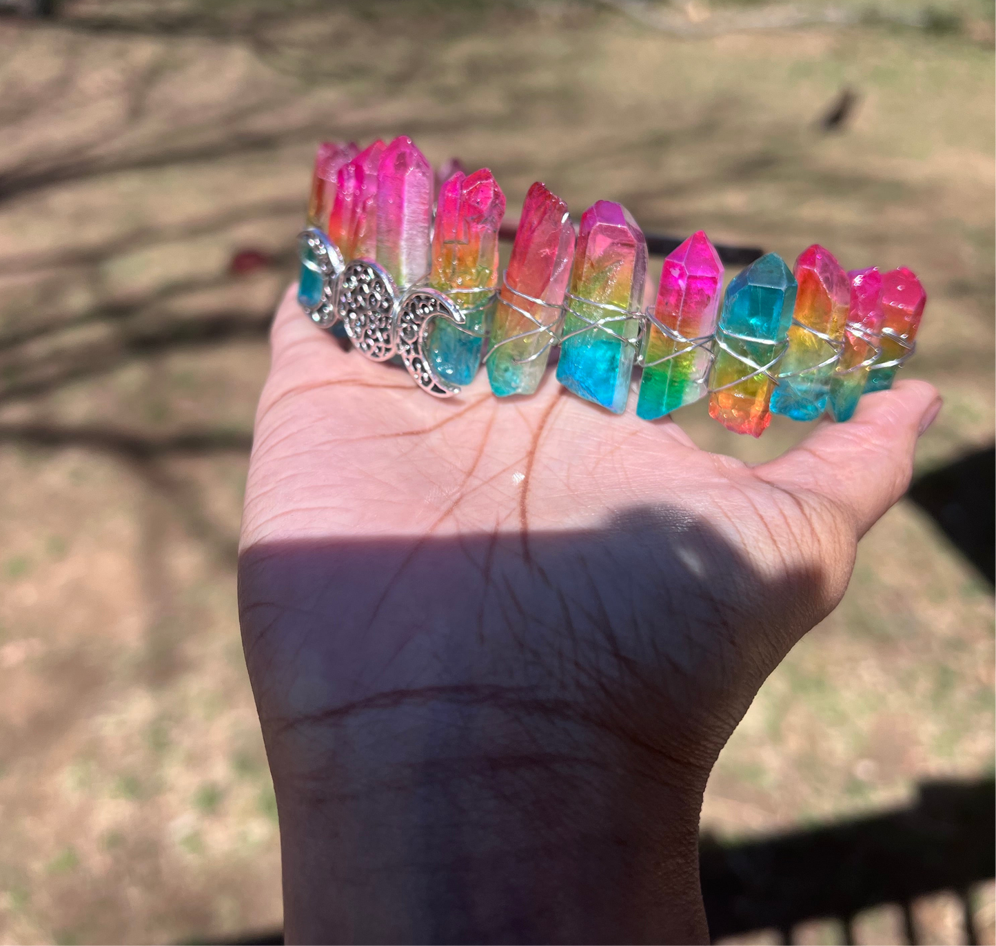 Rainbow aura Quartz crystal crown
