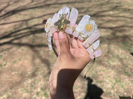 Rose quartz crystal crown
