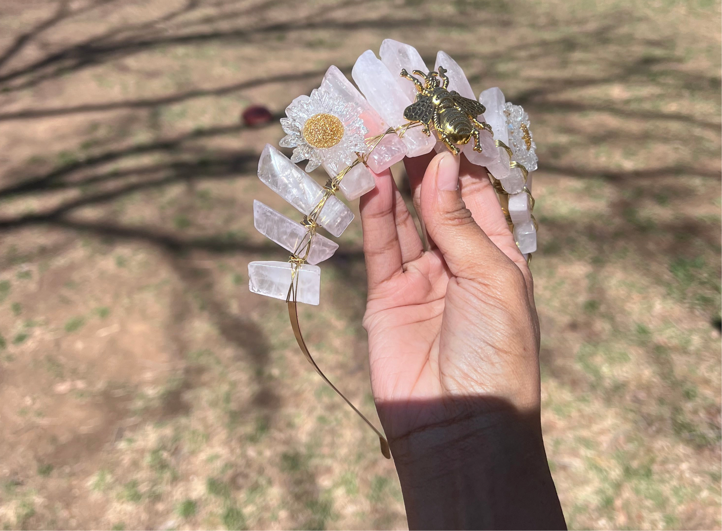 Rose quartz crystal crown