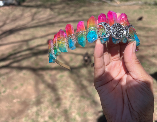 Rainbow aura Quartz crystal crown