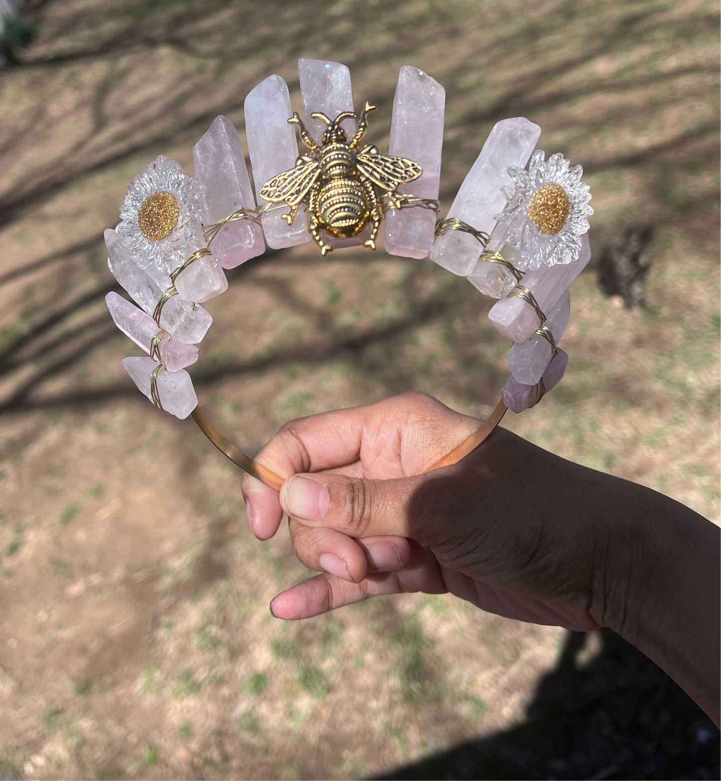 Rose quartz crystal crown
