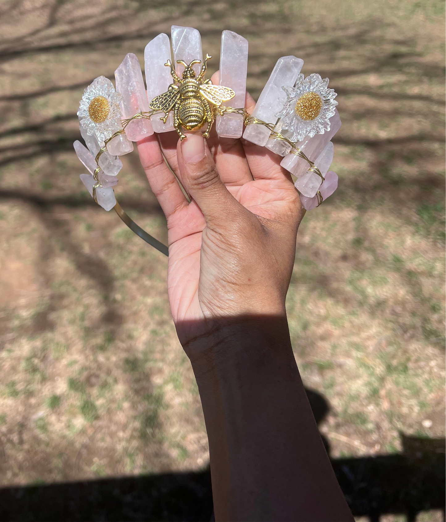 Rose quartz crystal crown